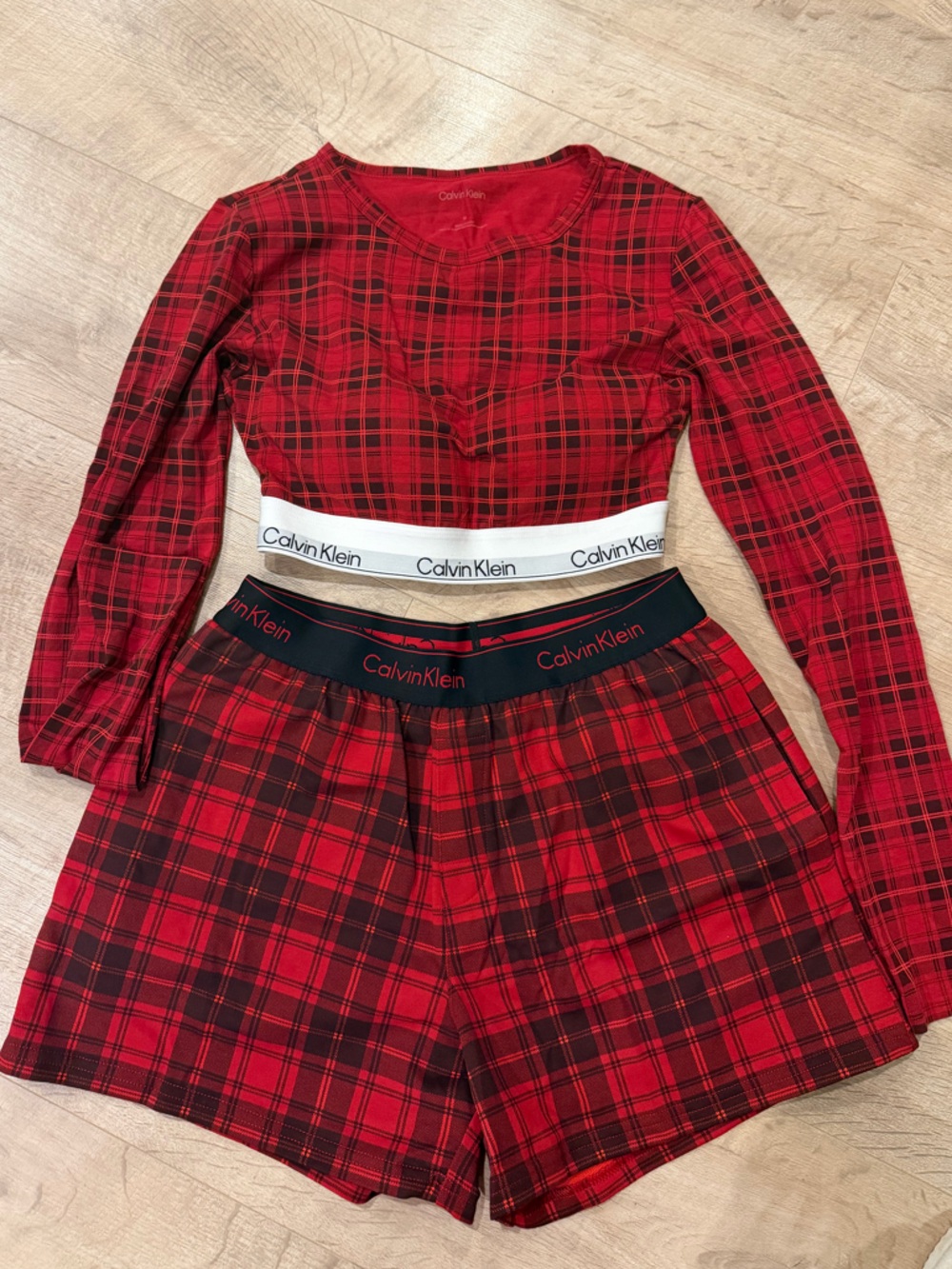 Calvin Klein Red and Black Checkered Shirt & Shorts!!